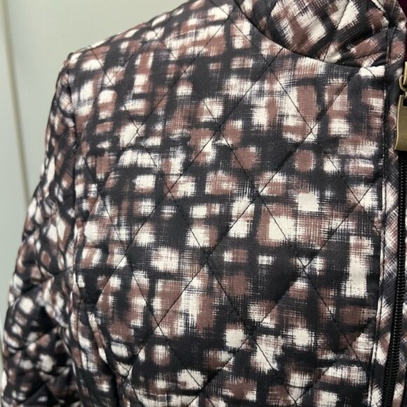 Like New NORTHERN REFLECTIONS Brown Black White Patterned Zipper Puffer Jacket - Picture 10 of 14